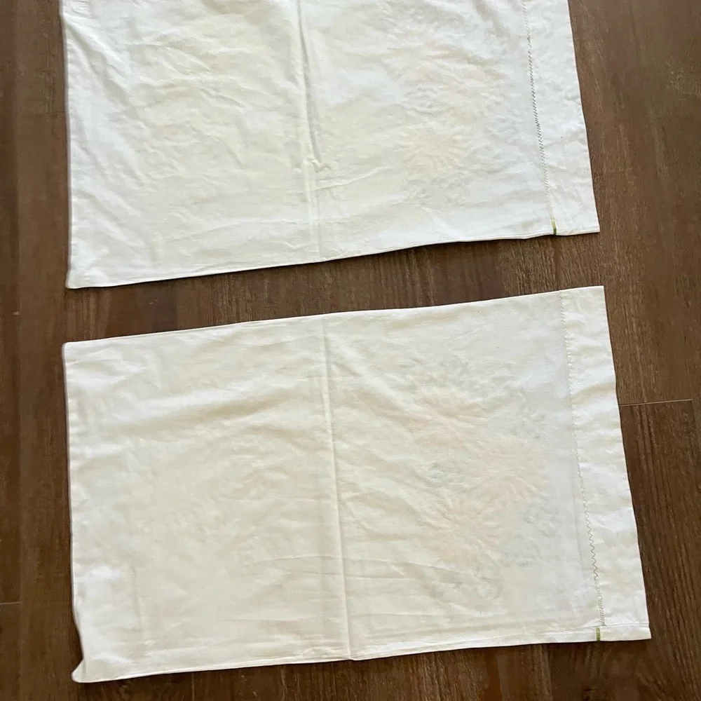 Floral Embroidered Pillowcases - White and Yellow 18/29 Inches